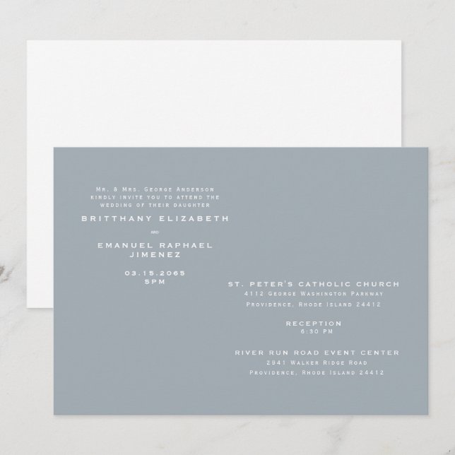 Modern Dusty Blue Two Venues Wedding Invitation (Front/Back)
