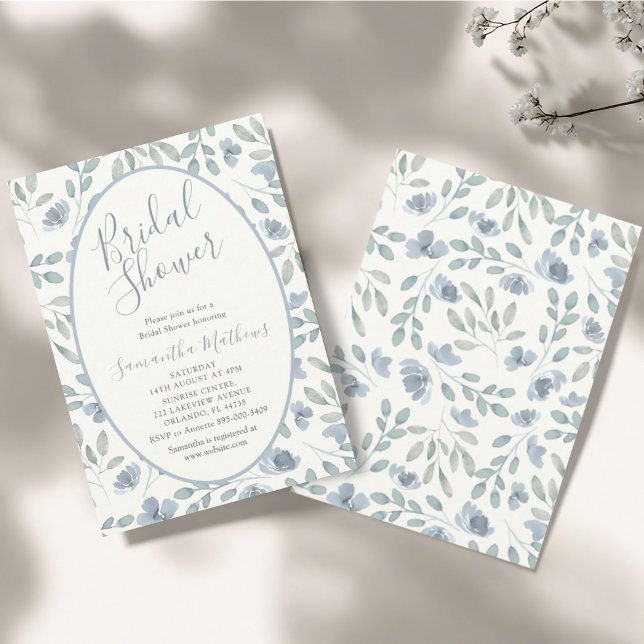 Modern Dusty Blue Watercolor Bridal Shower Invitation (Creator Uploaded)