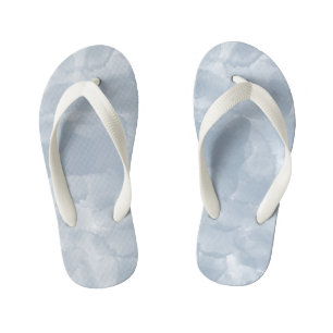 Modern Dusty Blue Watercolor Brush Strokes Kid's Flip Flops
