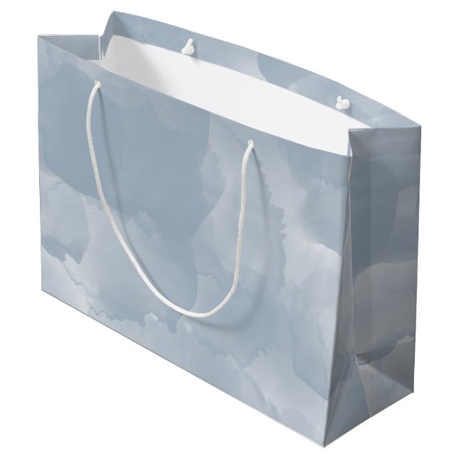 Modern Dusty Blue Watercolor Brush Strokes Large Gift Bag (Back Angled)