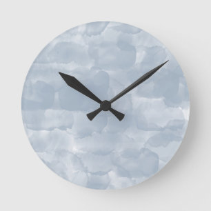 Modern Dusty Blue Watercolor Brush Strokes Round Clock