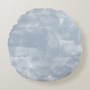 Modern Dusty Blue Watercolor Brush Strokes Round Cushion