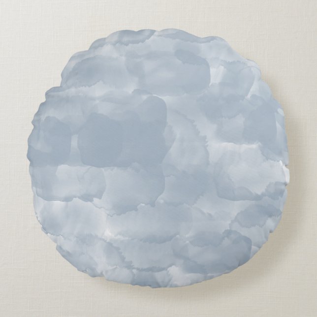 Modern Dusty Blue Watercolor Brush Strokes Round Cushion (Front)