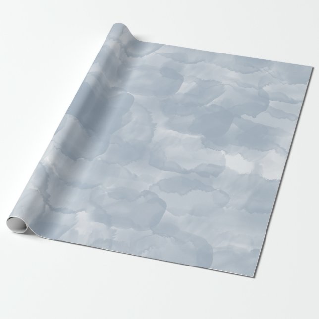 Modern Dusty Blue Watercolor Brush Strokes Wrapping Paper (Unrolled)