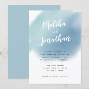 Modern Dusty Blue Watercolor Ombre Wedding Invitation