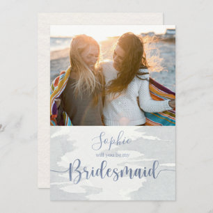 Modern Dusty Blue  Watercolor Script Photo Card