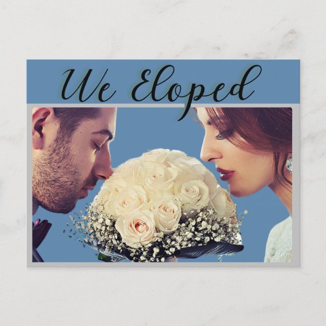Modern Dusty Blue We Eloped Wedding Announcement Postcard (Front)