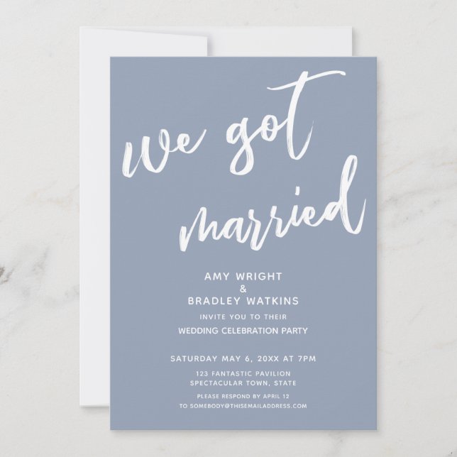 Modern Dusty Blue We Got Married Wedding Reception Invitation (Front)