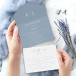 Modern Dusty Blue Wedding  All In One Invitation<br><div class="desc">Modern Dusty Blue Wedding All in One Invitation This dusty blue all-in-one wedding invitation brings effortless elegance and modern simplicity together in one beautifully cohesive design. With refined typography, soft script calligraphy, and a built-in RSVP section, it offers a stylish and streamlined way to share every detail with your guests....</div>