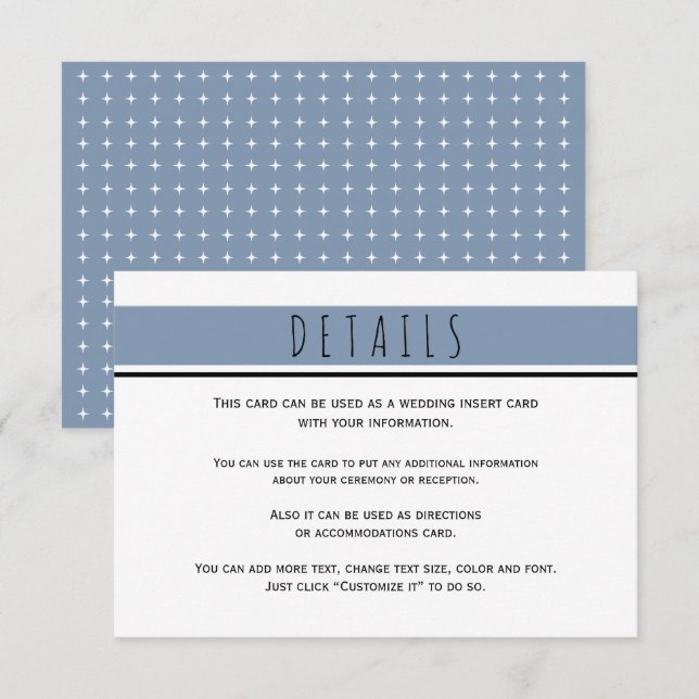 Modern dusty blue wedding details enclosure card (Front/Back)