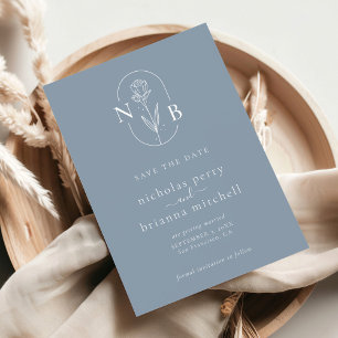 Modern Dusty Blue Wedding Monogram Minimalist Save The Date
