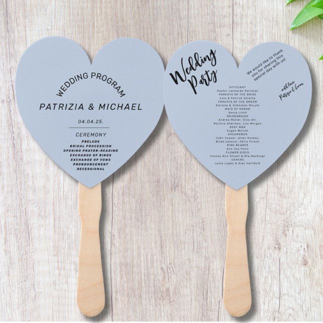 Modern Dusty Blue Wedding  Program Hand Fan (Creator Uploaded)