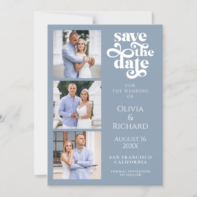 Modern Dusty Blue Wedding Save The Date Magnetic Invitation (Front)