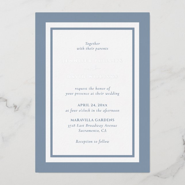 Modern Dusty Blue Wedding Silver (Front)