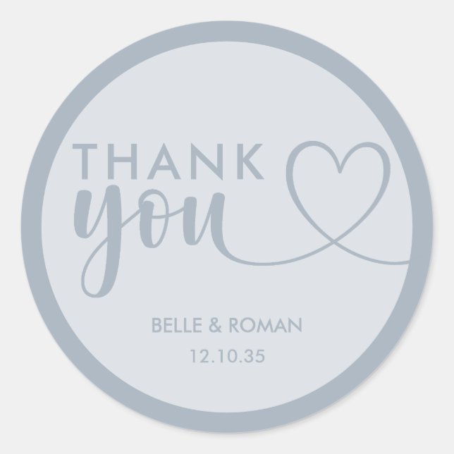 Modern Dusty Blue Wedding Thank You Favour  Classic Round Sticker (Front)