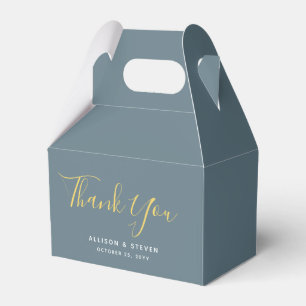 Modern Dusty Blue Wedding Thank You Script Favour Box