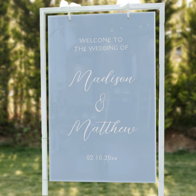 Modern Dusty Blue Wedding Welcome Acrylic Sign (Creator Uploaded)
