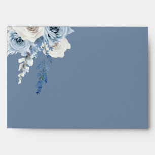 Modern Dusty Blue & White Floral Wedding Birthday Envelope