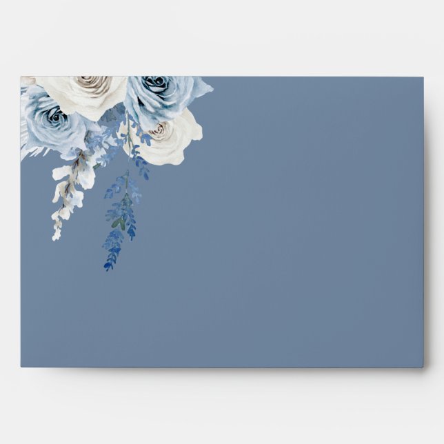 Modern Dusty Blue & White Floral Wedding Birthday Envelope (Front)