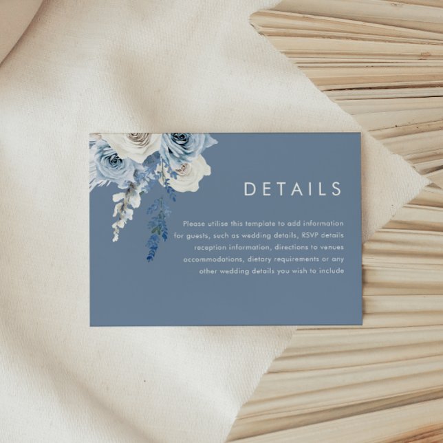 Modern Dusty Blue & White Floral Wedding Details Enclosure Card (Creator Uploaded)