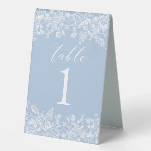 Modern Dusty Blue White Flowers Table Number Card