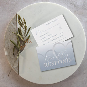 Modern Dusty Blue & White Heart RSVP Wedding Card