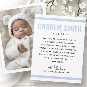 Modern dusty blue white new baby birth photo announcement