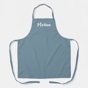 Modern Dusty Blue White Script Monogram Name Apron