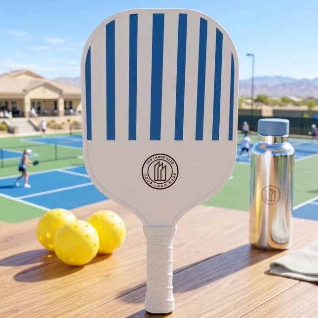Modern Dusty Blue & White Stripe Personalised Pickleball Paddle (Creator Uploaded)