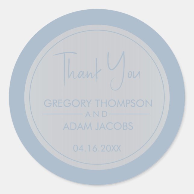 Modern Dusty Blue & White Wedding Favour Classic Round Sticker (Front)