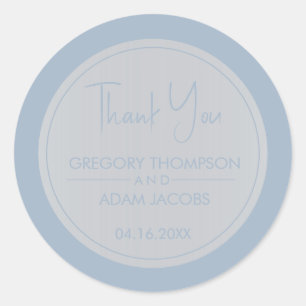 Modern Dusty Blue & White Wedding Favour Classic Round Sticker