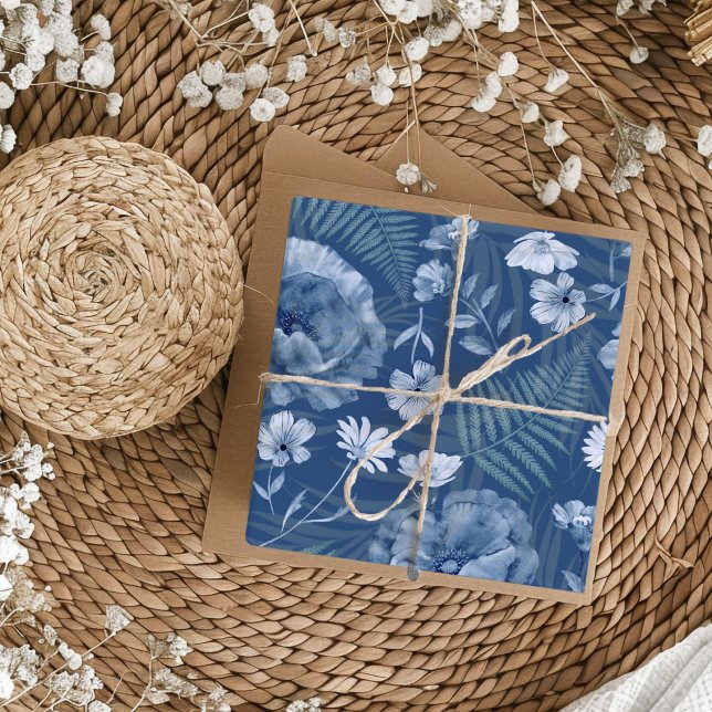 Modern Dusty Blue Wildflower Pattern Wrapping Paper Sheet (Creator Uploaded)