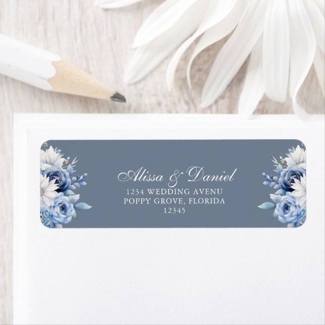 Modern Dusty Blue Wildflowers Wedding Address (Insitu)