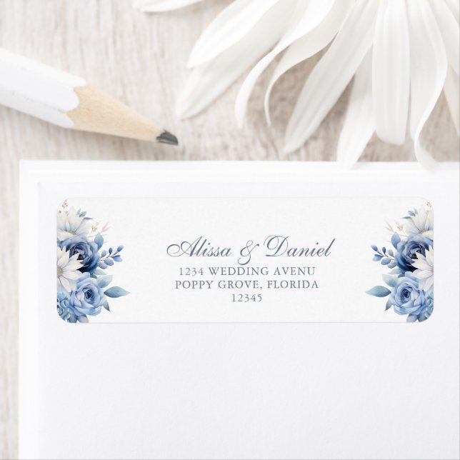 Modern Dusty Blue Wildflowers Wedding Address (Insitu)