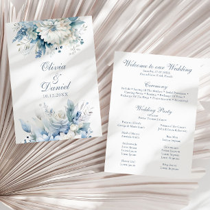 Modern Dusty Blue Wildflowers Wedding Program Programme