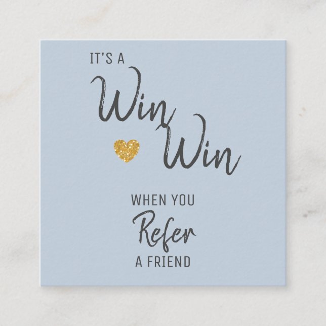 Modern Dusty Blue Win Win Refer a Friend Referral Card (Front)