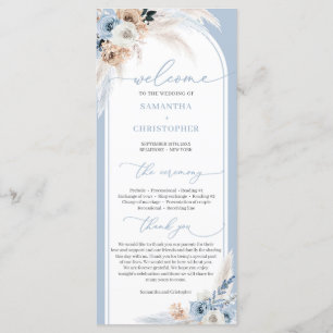 Modern dusty blue winter flowers tropical arch programme