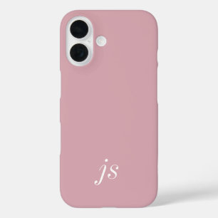 Modern Dusty Blush Pink White Monogram Name iPhone 16 Case