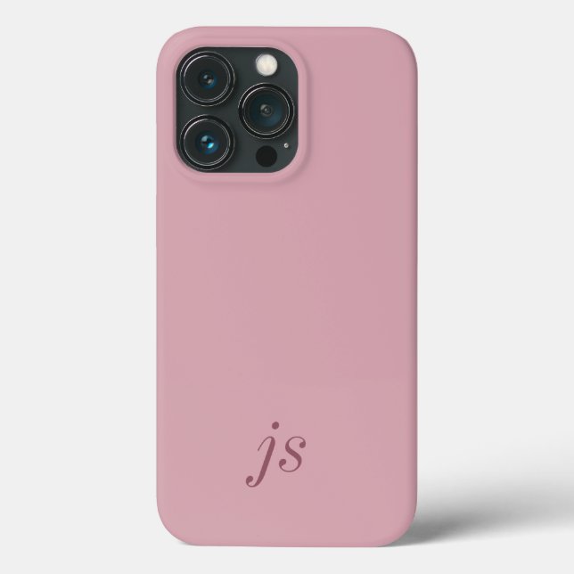 Modern Dusty Blush Pink White Monogram Name Case-Mate iPhone Case (Back)