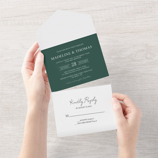 Modern Dusty Green 2 Photo RSVP Wedding All In One Invitation (Tearaway)