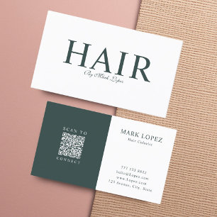 Modern Dusty Green Hair Stylist & Colourist QR Cod Business Card