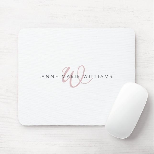 Modern Dusty Lilac Script Monogram Mouse Mat (With Mouse)