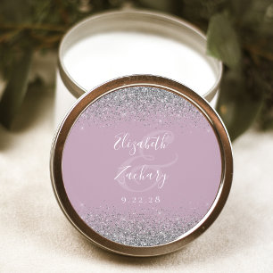 Modern Dusty Lilac Silver Glitter Edge Wedding Classic Round Sticker