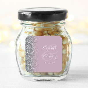 Modern Dusty Lilac Silver Glitter Edge Wedding Square Sticker