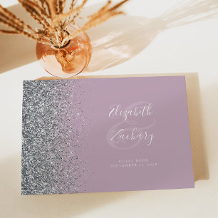 Modern Dusty Lilac Silver Glitter Script Guest Book