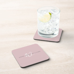 Modern Dusty Lilac White Script Monogram Coaster