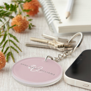 Modern Dusty Lilac White Script Monogram Key Ring