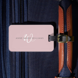 Modern Dusty Lilac White Script Monogram Luggage Tag