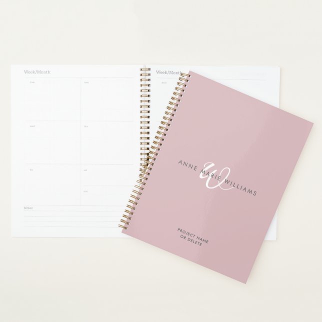 Modern Dusty Lilac White Script Monogram Planner (Display)