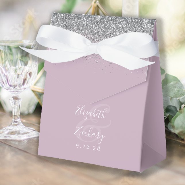 Modern Dusty Lilad Silver Glitter Wedding Favour Box (Creator Uploaded)